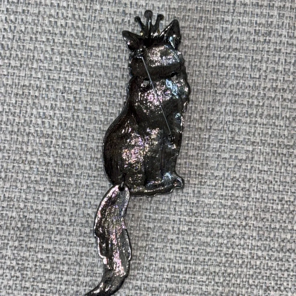 Vintage Black Cat Brooch Rhinestone Diamond Royal‎ Goth Whimsigoth